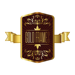 elegant golden frame emblem with lettering and ribbon