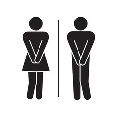male and female restroom icon. Funny wc door plate,  desperate pee Girls and boy wc icon, fun bathroom door signs, humor public washroom , vector illustration