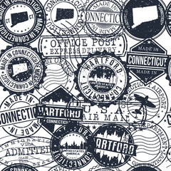 Fototapeta premium Hartford Connecticut Stamps Background. City Stamp Vector Art. Postal Passport Travel. Design Set Pattern.