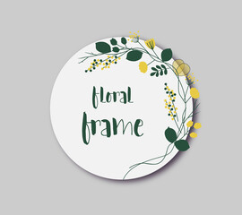 Vector frame template with flowers and typographic design elements	