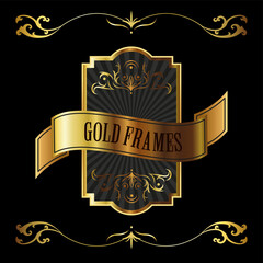 elegant golden frame emblem with lettering and ribbon