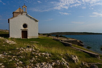 Zecevo island, church near Vrsi. Croatia