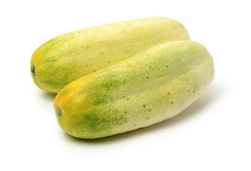 overripe cucumber on white background