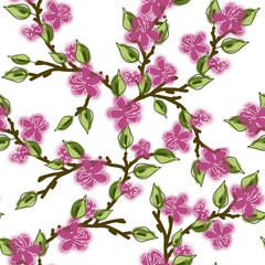 Illustration of Apple Tree Branches. Watercolor Seamless Pattern.