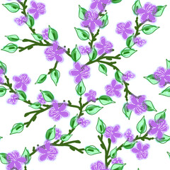 Illustration of Apple Tree Branches. Watercolor Seamless Pattern.