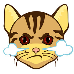 emoticon with a cool angry cat with red eyes from which nose comes steam from rage, color vector clip art on white isolated background