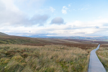 Fototapeta na wymiar The Stairway to Heaven walk in Co Fermanagh from the top of Cuilcagh Moutain Park, Ireland