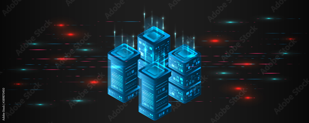 Leinwandbilder Binary code structure. Big data stream. Abstract Isometric information warehouse. Creative Web hosting banner. Technology concept for data center with server or hosting. 3D