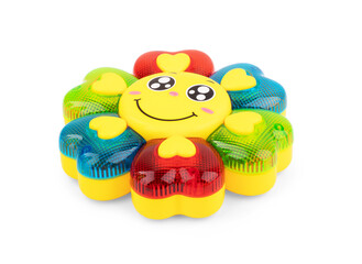 Fototapeta premium children's toys on a colored background. A place to insert text, minimalism. Baby background.