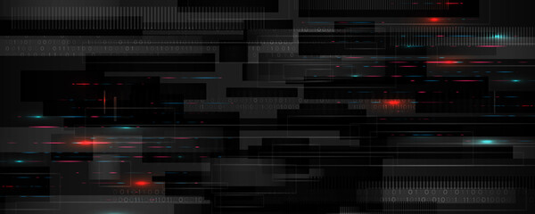Hi-tech computer concept. Futuristic illustration of colorful light rays.  Technology stripe glowing lines. Digital communication. Speed and motion blur over dark  background. Web banner © arthead