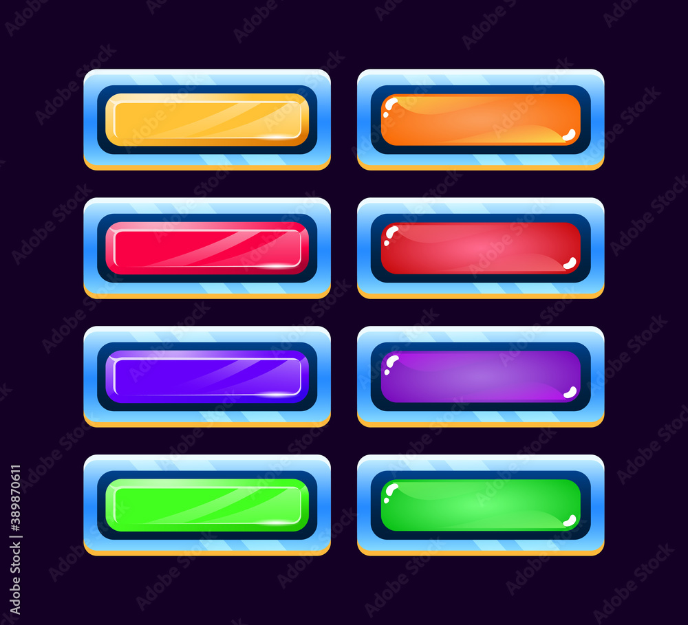 Fototapete set of gui space jelly and crystal button with various colors for game ui asset elements vector illu