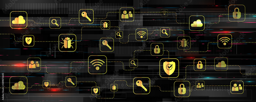 Poster Data protection, privacy, and internet security concept. Cybersecurity for business and internet project. Vector illustration of data security services.