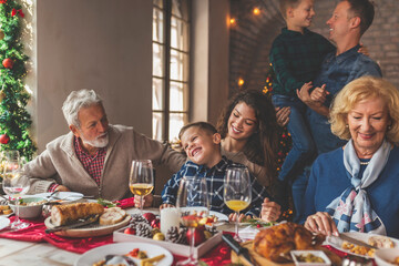 Family gathered for Christmas dinner