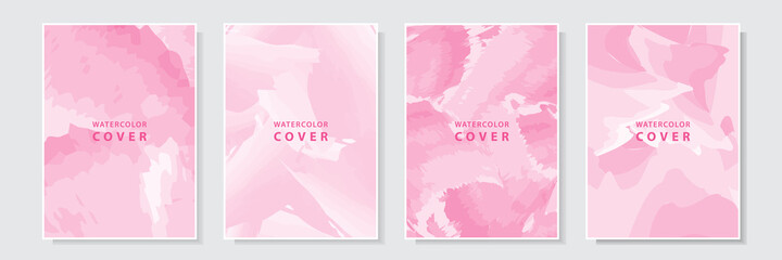 pink splash watercolor abstract paint style cover art template design set collection background vector