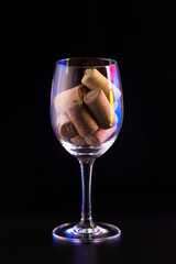 wonderful glass with natural cork bathes in iridescent light