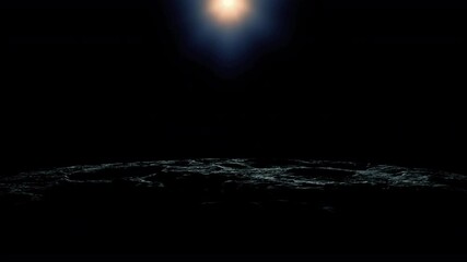 The sun rising over the horizon as viewed from the surface of the moon.