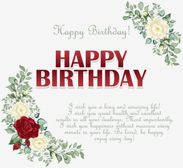 Lettering Happy Birthday Hand-drawn banner with flower. Happy Birthday Card