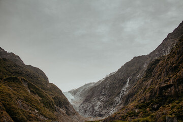 Valley view over the Franz Josef glacier in New Zealand