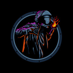 Man with the helmet brings fire