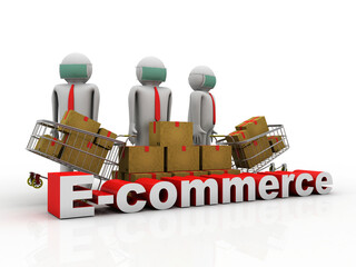 Fototapeta premium 3d rendering Cardboard boxes in shopping cart around people 