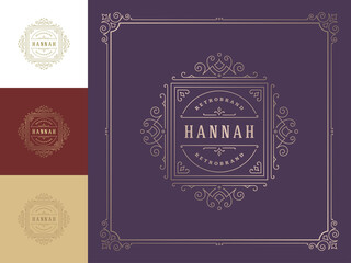 Vintage logo elegant flourishes line art graceful ornaments victorian style vector template design