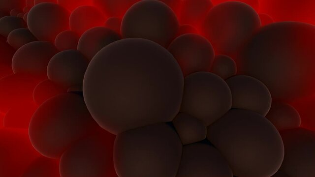 Abstract background of black spheres in red flames 3d render