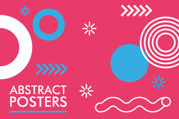 pink and blue abstract poster with memphis banner