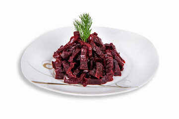 Raw vegetarian food concept. Boiled beet salad.