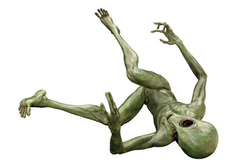 3D Rendering Green Alien on White