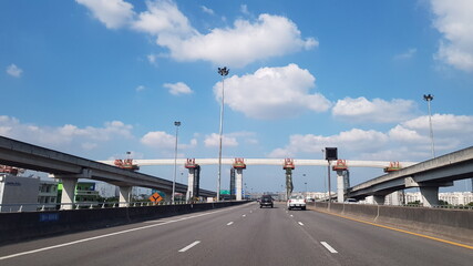 Construction of elevated bridges on expressways, Bangkok, Thailand 03/11/2020