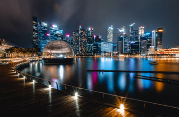 Night cityscape views of Singapore's Marina Bay~