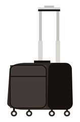 Suitcase on wheels, isolated object vector. Baggage or luggage, summer vacations abroad, journey or trip, leather bag with handle, pockets on zipper. Journey package, business travel bag. Flat cartoon