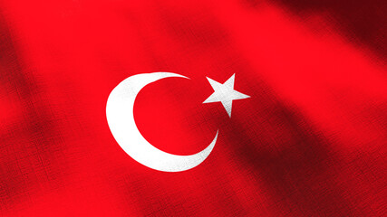 Turkey waving flag. Seamless cgi animation highly detailed fabric texture in cinematic slow motion. Patriotic 3d background of country symbol or government concept. Sport competition backdrop.