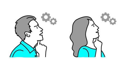 Setting icon and thinking man, woman. Vector illustration.