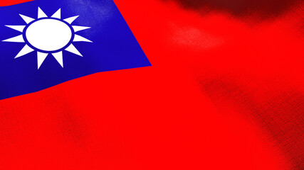 Taiwan waving flag. Seamless cgi animation highly detailed fabric texture in cinematic slow motion. Patriotic 3d background of country symbol or government concept. Sport competition backdrop.
