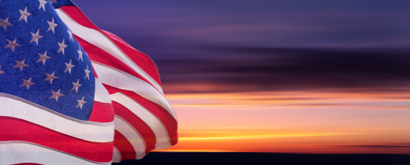 American National Holiday. US Flags with American stars, stripes and national colors. President's Day. 4th July. Veterans Day. Memorial Day.