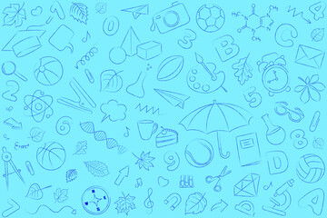 Set of linear vectors on a education theme on a blue background