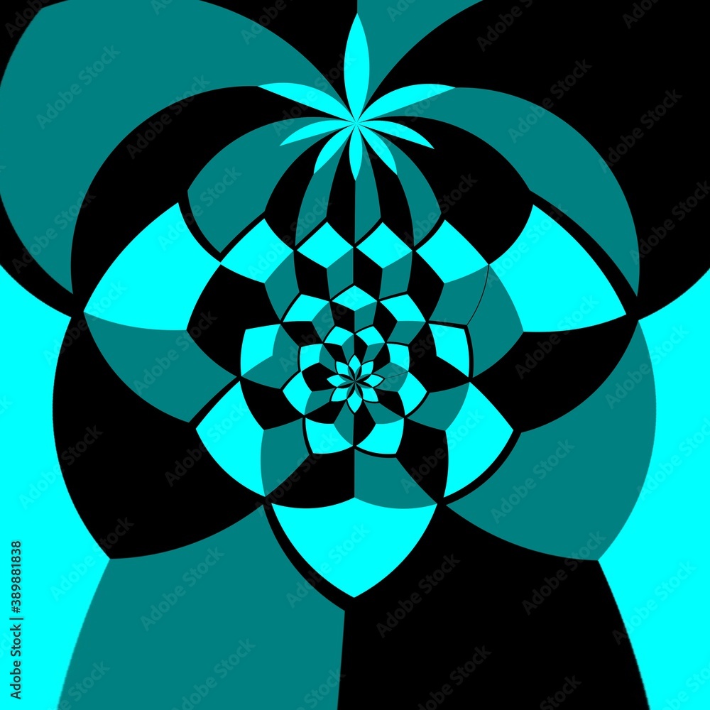 Poster escher style repeating cube pattern in shades of turquoise