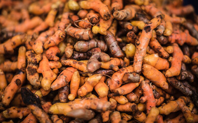 Turmeric for Thai cooking is sold in Naklua market. Pattaya, Thailand