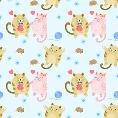 Cute fat cat and rat seamless pattern. This pattern can use for fabric textile wallpaper wrap paper.