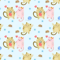 Fotobehang Speelgoed Schattig vet kat en rat naadloos patroon. Dit patroon kan worden gebruikt voor wikkelpapier voor textielbehang.
