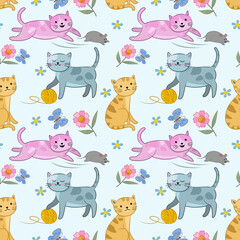 Cute cat and rat seamless pattern for fabric textile wallpaper wrap paper.