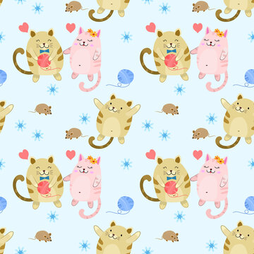 Cute fat cat and rat seamless pattern. This pattern can use for fabric textile wallpaper wrap paper.