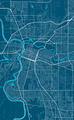 Detailed map of Sacramento city, linear print map. Cityscape panorama.