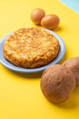 omelette with potatoes on yellow background