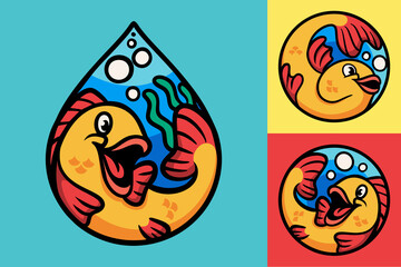 happy fish animal logo mascot illustration pack