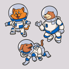 cats, bears and dogs are being astronauts animal logo mascot illustration pack