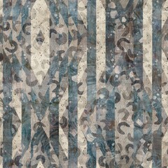 Chic formal grungy geometric shapes texture seamless pattern. High quality illustration. Strange abstract geo design in a trendy posh exotic style. Grainy fabric texture overlay.