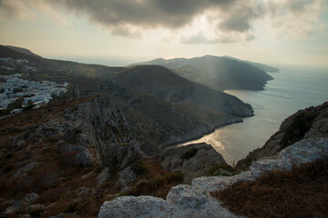 Plakat View over cliff town Folegandros at Folegandros island, Greece