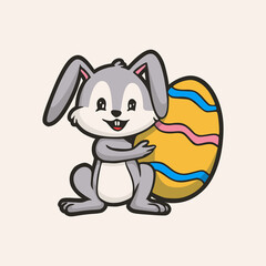 cartoon animal design hare holding easter eggs cute mascot logo
